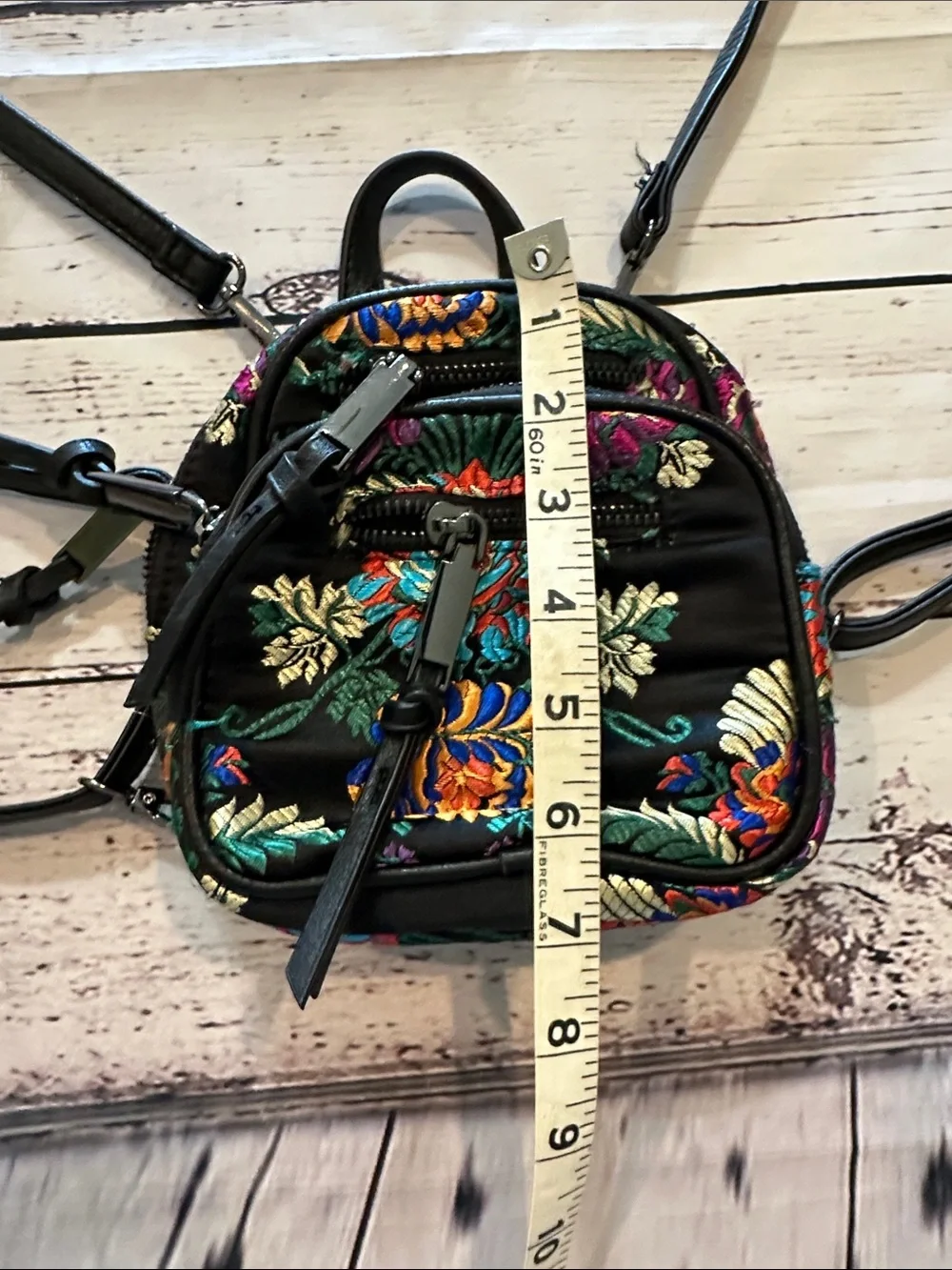 Free People Black Mini Backpack with Multicolor Embroidered Floral